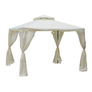 Pavillon de jardin tonnelle barnum style colonial double toit toiles moustiquaires amovibles zippées crème