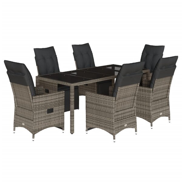 vidaXL Ensemble de bistro de jardin 7 Pièces coussins gris poly rotin