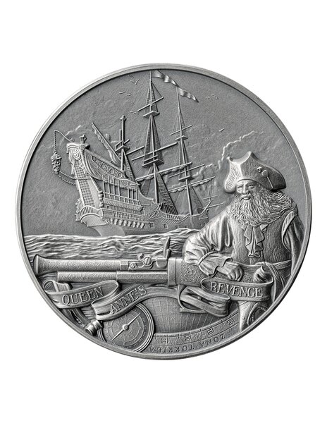 QUEEN ANNE'S REVENGE Captains of Fortune 2 Once Argent Monnaie 5 Dollars Barbados 2023