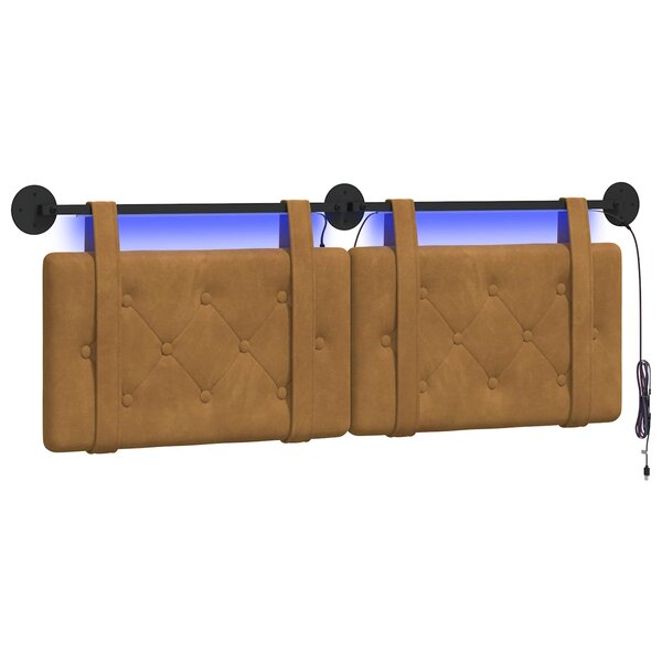 vidaXL Tête de lit suspendue Avec lumière LED Marron Velours