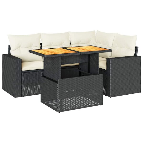 vidaXL Salon de jardin 5 Pièces avec coussins noir résine tressée