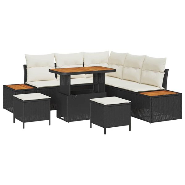 vidaXL Ensemble de canapé de jardin avec coussin 8 Pièces Noir Poly rotin