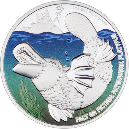 Pièce de monnaie 2 Dollars Niue 2023 1 once argent BE – Réalité ou fiction : ornithorynque patchwork