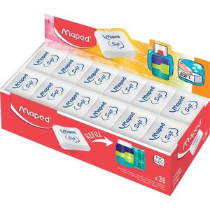 Gomme en plastique essentials soft  présentoir de 36 maped