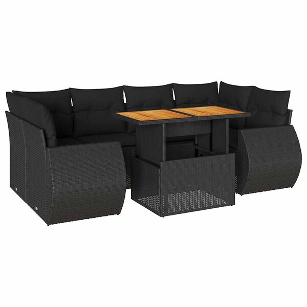 vidaXL Salon de jardin 7 Pièces avec coussins noir résine tressée