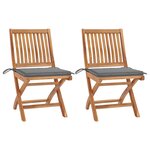vidaXL Chaises de jardin lot de 2 et coussins gris Bois de teck massif