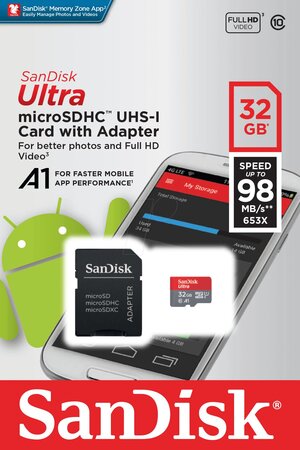 Carte mémoire Micro Secure Digital (micro SD) Sandisk Ultra 32Go SDHC + Adaptateur