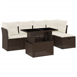vidaXL Salon de jardin avec coussins 6 Pièces marron résine tressée