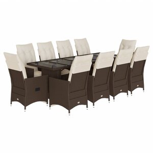 vidaXL Ensemble de bistro de jardin 11 Pièces coussins marron poly rotin