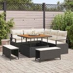 Ensemble de Canapés de Jardin 8 Pièces avec Coussins Noir Poly Rattan Acacia