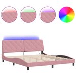 VidaXL Cadre de lit avec LED sans matelas rose 180x200 cm velours