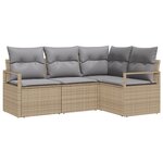 vidaXL Ensemble de Canapé de Jardin 4 Pièces avec Coussins Beige Poly Rotin