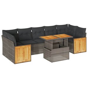 vidaXL Salon de jardin avec coussins 8 Pièces gris résine tressée acacia