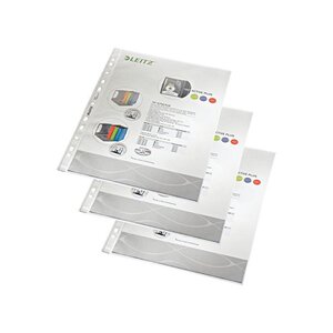 Lot de 100 Pochettes Perforées Polypro 9/100 Transparent Grainée LEITZ