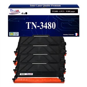 T3AZUR- 4x Toners compatibles avec Brother TN3480 TN3430 pour Brother MFC-L6800DWT MFC-L6900DW MFC-L6900DWT MFC-L6900DWTSP MFC-L6950DW - 8 000 pages
