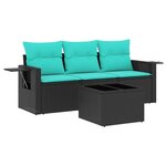 vidaXL Salon de jardin 4 Pièces avec coussins noir résine tressée