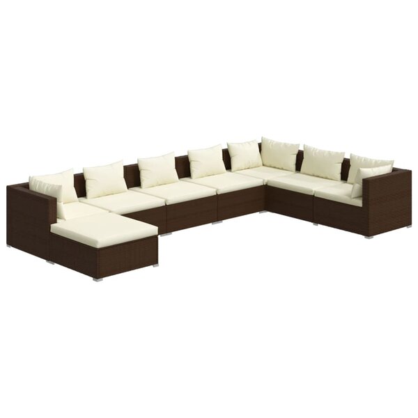 vidaXL Salon de jardin 8 Pièces avec coussins Résine tressée Marron