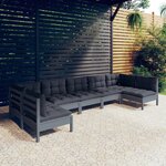 vidaXL Salon de jardin 7 Pièces avec coussins gris bois de pin massif