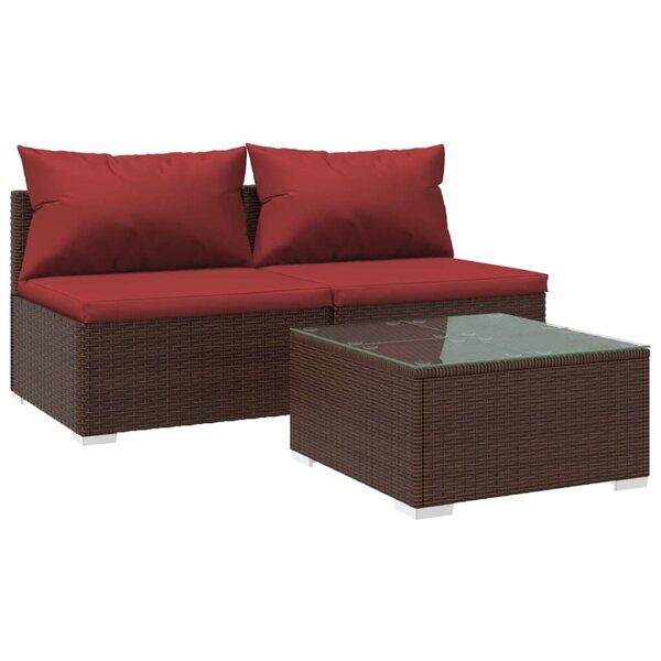 vidaXL Salon de jardin 3 Pièces avec coussins Résine tressée Marron