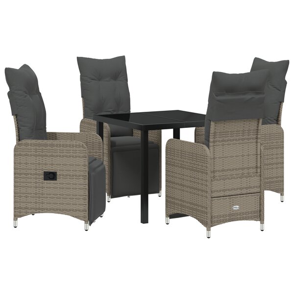 vidaXL Ensemble de salle à manger de jardin 5 pièces avec coussins gris en poly rotin