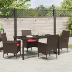 vidaXL Ensemble table et chaises avec coussin 5 Pièces Marron Rotin PE