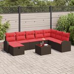 vidaXL Ensemble de Canapés 9 Pièces Marron et rouge polyrotin