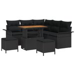 vidaXL Canapé de jardin 8 pièces avec coussins en rotin poly noir et bois d'acacia.