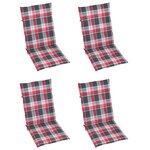 vidaXL Chaises de jardin lot de 4 et coussins à carreaux rouge Teck
