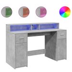 vidaXL Bureau et lumières LED gris béton 140x55x91cm bois d'ingénierie