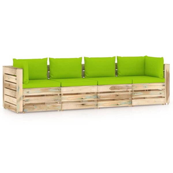 vidaXL Canapé de jardin 4 places avec coussins bois imprégné de vert