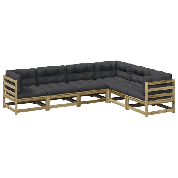 vidaXL Salon de jardin 6 Pièces avec coussins bois de pin imprégné