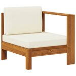 vidaXL Canapé central avec 1 accoudoir Blanc crème Acacia solide