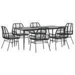 vidaXL Ensemble à manger de jardin coussins 7Pièces noir poly rotin verre