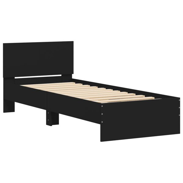 vidaXL Cadre de lit avec tête de lit noir 90x200 cm bois d'ingénierie