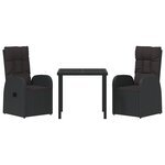 vidaXL Set de jardin de 3 pièces avec coussins en poly rattan noire