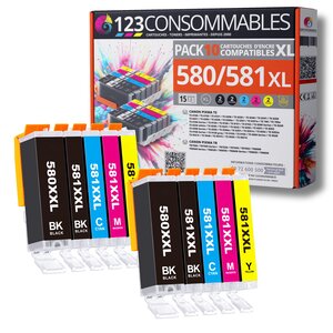 123CONSOMMABLES - 580XL 581XL - Cartouches d'encre Compatible avec Canon 581 580 XXL pour TS8150 TS6150 TS8250 TS6151 TR8550 TR7550 TS8151 TS9150 (4 Noir / 2 Cyan / 2 Magenta / 2 Jaune)