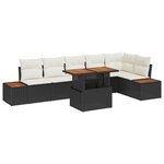 Canapé de jardin 7 pièces avec coussins Noir Poly Rotin
