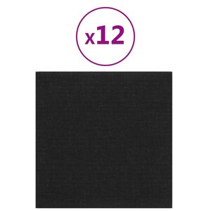 vidaXL Panneaux muraux 12 Pièces Noir 30x30 cm Tissu 1 08 m²