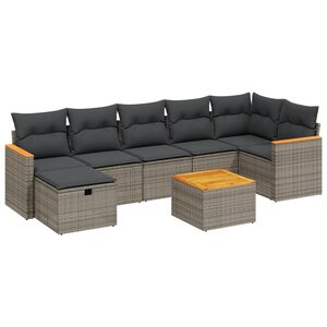 vidaXL Salon de jardin 8 Pièces avec coussins gris résine tressée