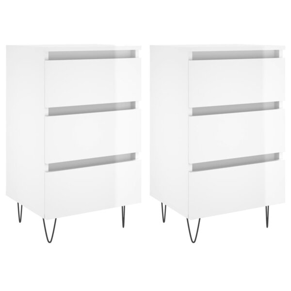 vidaXL Tables de chevet 2 Pièces blanc brillant 40x35x69 cm