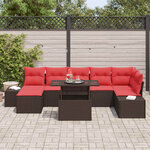 vidaXL Ensemble de canapé de jardin 8 Pièces Marron et rouge polyrotin