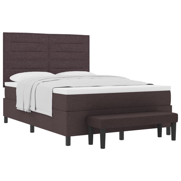 vidaXL Lit avec sommier avec matelas et banc brun foncé 160x200 cm Tissu