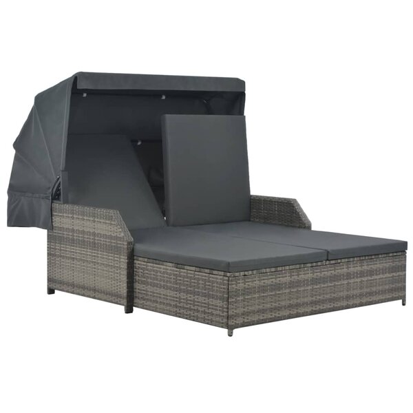 vidaXL Chaise longue à 2 places avec auvent Résine tressée Gris