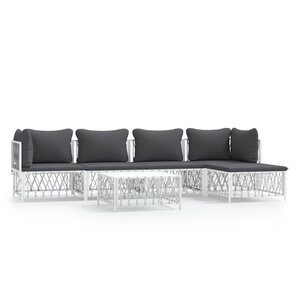 vidaXL Salon de jardin avec coussins 6 Pièces blanc acier