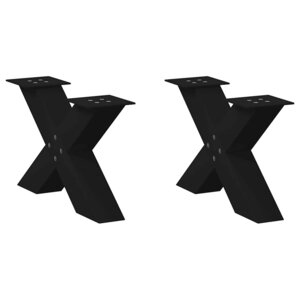 vidaXL Pieds de table basse en forme de X  2 pièces  noir  50 x (30-31) cm  acier
