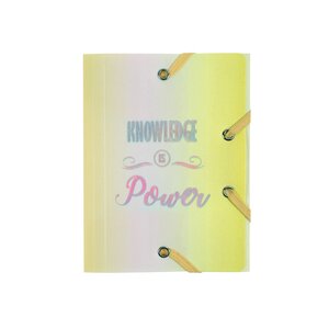 Candy blue : chemise à élastiques polypro 3 rabats 12x16cm - knowledge is power