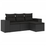 vidaXL Salon de jardin 4 Pièces avec coussins noir résine tressée