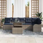 vidaXL Ensemble de canapé de jardin avec coussin 7 Pièces Gris polyrotin