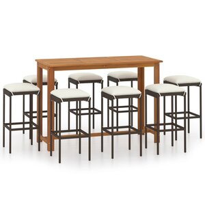 vidaXL Ensemble de bar de jardin avec coussins 9 Pièces Noir
