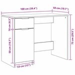 vidaXL Bureau avec porte Chêne noir 100 x 50 x 75 cm Bois d'ingénierie